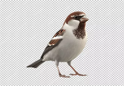 Realistic House Sparrow Bird Standing, High-Quality PNG Cutout for Nature Designs image