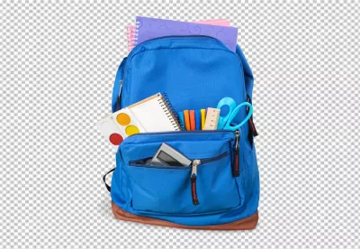 Blue School Backpack Filled with Essential Colorful Stationery and Art Supplies image