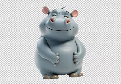 Cute Smiling Cartoon Hippo Character 3D Render for Kids Designs image