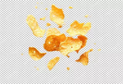 Crispy Golden Potato Chips Falling – Delicious Snack Food PNG Cutout image