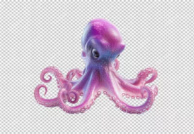 Stunning 3D Vibrant Purple Octopus PNG Cutout for Marine Life Designs image
