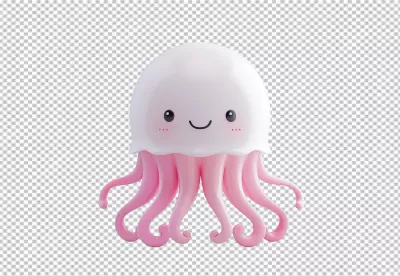 Cute Pink Jellyfish 3D Character Illustration with a Happy Smile for Digital Projects image