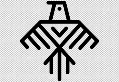 Minimalist black outline stylized eagle or thunderbird icon graphic