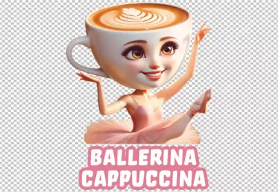 Whimsical Ballerina Character with Cappuccino Coffee Cup Head Dancing image