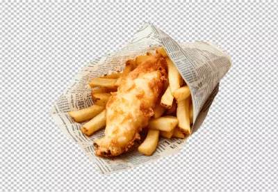 Golden Fried Fish and Crispy Chips in Traditional Newspaper Wrap image