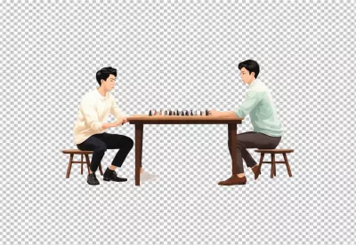Young Men Playing Strategic Chess Match on Wooden Table, Intellectual Challenge Illustration image