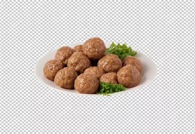 Perfectly Cooked Glazed Meatballs on a Serving Plate with Fresh Lettuce image