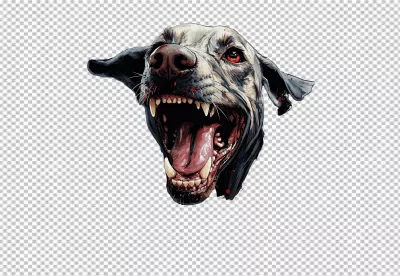 Fierce Dog Head Snarling with Intense Red Eyes Digital Art image