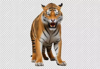 Powerful Bengal Tiger Roaring with Fierce Expression on White Background image