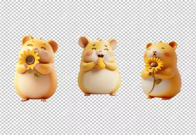 Adorable 3D Hamster Collection with Sunflowers and Playful Expressions image
