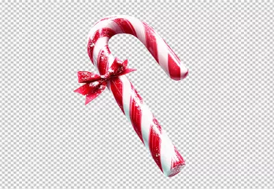 Festive Red and White Christmas Candy Cane with Bow and Snow PNG image