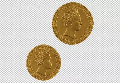 Two Historical Gold Coins with Monarch Profiles on Pristine White Background image