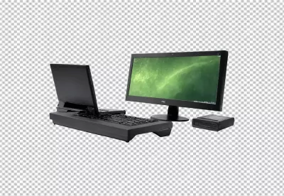 Professional KVM Console with Integrated Keyboard, Dual Monitor Setup and External Optical Drive image