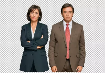 Two Serious Business Professionals Standing Confidently Together in a Formal Setting image