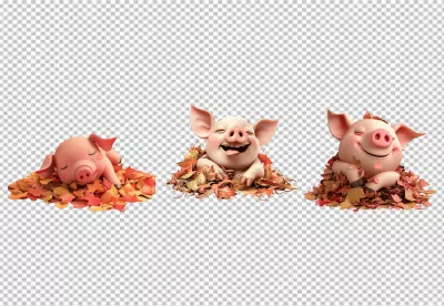 Adorable Cartoon Pigs Playing in Autumn Leaves PNG Image for Fall Designs image