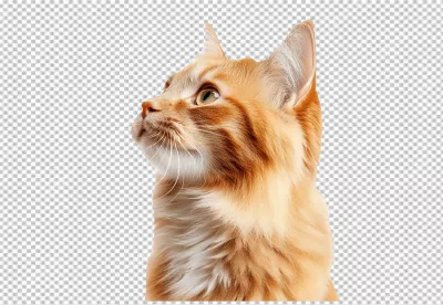 Adorable Orange Cat Head Looking Upwards PNG for Creative Designs image