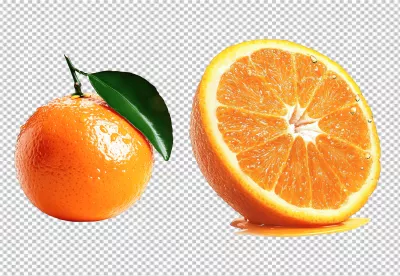 Fresh Juicy Orange Fruit with Leaf and Sliced Citrus Dripping Juice image