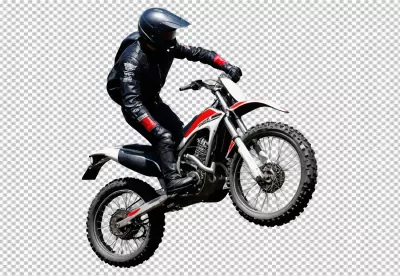 Dynamic Off-Road Motorcycle Rider Performing Airborne Wheelie Stunt image