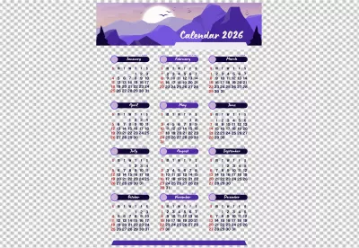 Modern 2026 Annual Calendar on Dark Background with Stylized Mountain Art image