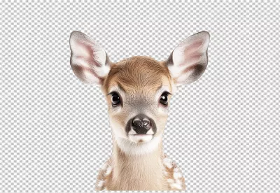 Adorable Baby Fawn Portrait with Gentle Eyes - High-Quality PNG Cutout image