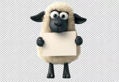 Cute 3D Cartoon Sheep Holding Blank White Sign for Message and Promotion Design image