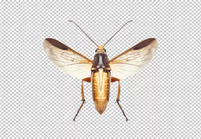 Detailed Flying Cockroach Insect with Spread Wings on Transparent Background image