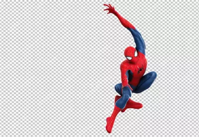 Iconic Spider-Man Hero in Dynamic Web-Slinging Action Pose Isolated on White Background image