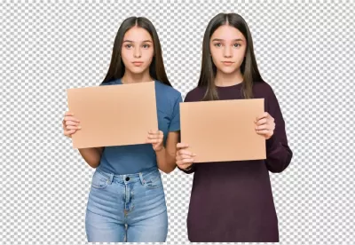 Two Young Women Holding Blank Brown Signs Ready for Your Custom Message image