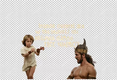 Brave young boy stands against mighty horned warrior in a fantasy confrontation image
