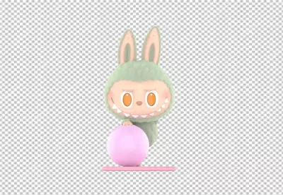 Adorable Green Fluffy Monster Character Toy Pushing a Pink Ball image