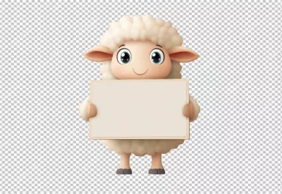 Cute 3D Sheep Character Holding a Blank White Message Board image