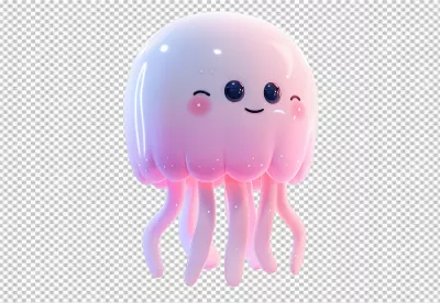 Cute Pink 3D Jellyfish Smiling with Winking Eye for Playful Ocean Designs image