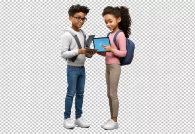 Animated Young Students Collaborating on Digital Devices for Modern Education image