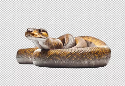 Realistic Coiled Snake with Brown and Yellow Scales Looking Forward, Transparent PNG Cutout for Design Projects image