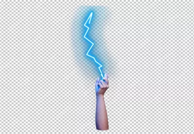 Human Hand Holding Glowing Blue Neon Lightning Bolt Symbolizing Power and Energy image