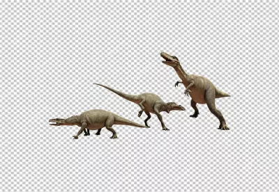 Three Prehistoric Baryonyx Dinosaurs in Dynamic Poses Isolated on White Background image