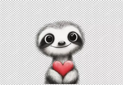 Adorable Cute Cartoon Sloth Holding Red Heart Illustration for Love Designs image