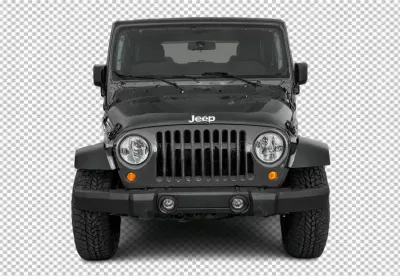 Front View of Modern Dark Grey Jeep Wrangler Off Road Vehicle Isolated image