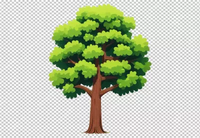 Vibrant Cartoon Tree Illustration with Lush Green Leaves and Sturdy Brown Trunk image