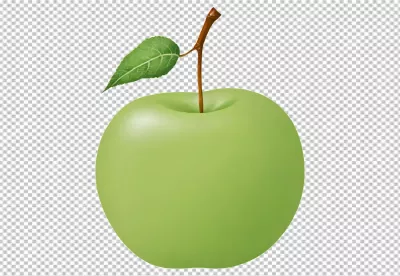 Realistic Green Apple with Fresh Leaf and Stem on White Background image