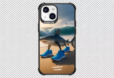 Whimsical Shark in Blue Sneakers Walking on Sandy Beach iPhone Phone Cover image