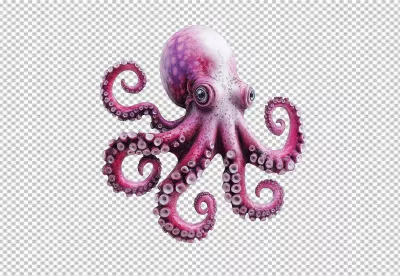 Vibrant Pink Octopus PNG: Detailed Marine Life Sea Creature Illustration image