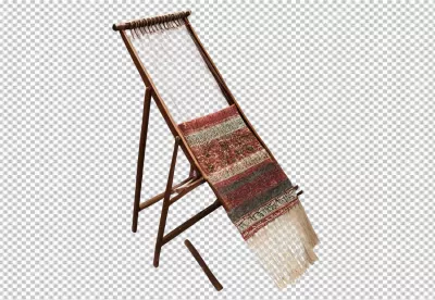 Traditional Wooden Loom with Partially Woven Intricate Patterned Rug image