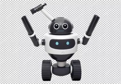 Charming Grey and White Robot Holding Telescope for Futuristic Exploration image