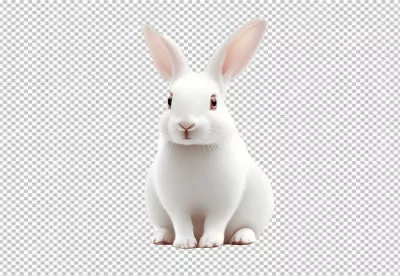 Adorable Fluffy White Rabbit Sitting Front View Looking Camera image