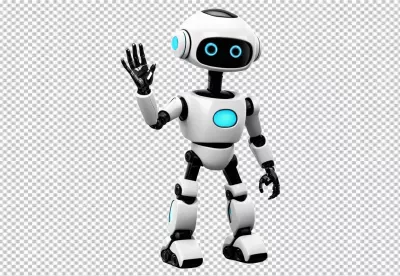 Friendly White Robot Waving Hand with Blue Glowing Accents 3D Render image