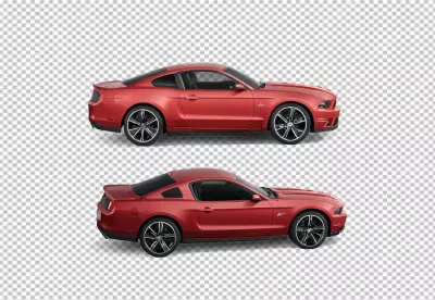 Red Ford Mustang Sports Car Profile View on White Background Modern Automotive Design image