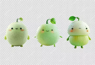 Cute Happy Green Melon Characters Expressing Joyful Emotions 3D Render image