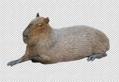 Relaxing Capybara Resting Peacefully with Eyes Closed on Transparent Background image