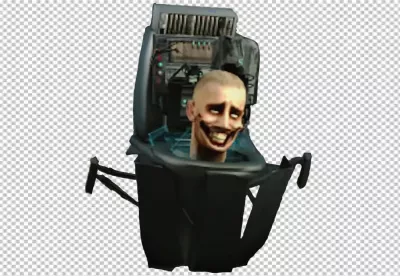 Unsettling Humanoid Head with Exaggerated Grin in Cybernetic Apparatus image